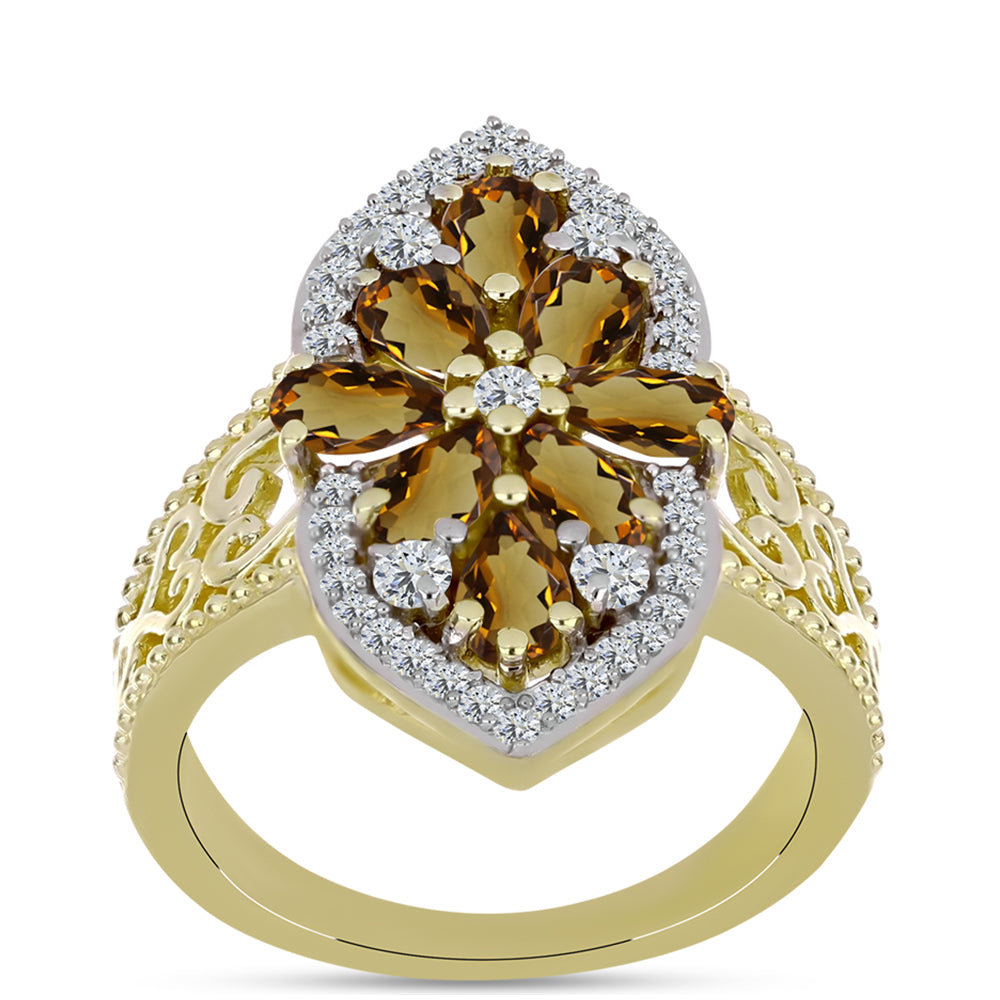 Pozlátený Strieborný Prsteň s Koňakovým Kremeňom a Bielym Topásom 3 