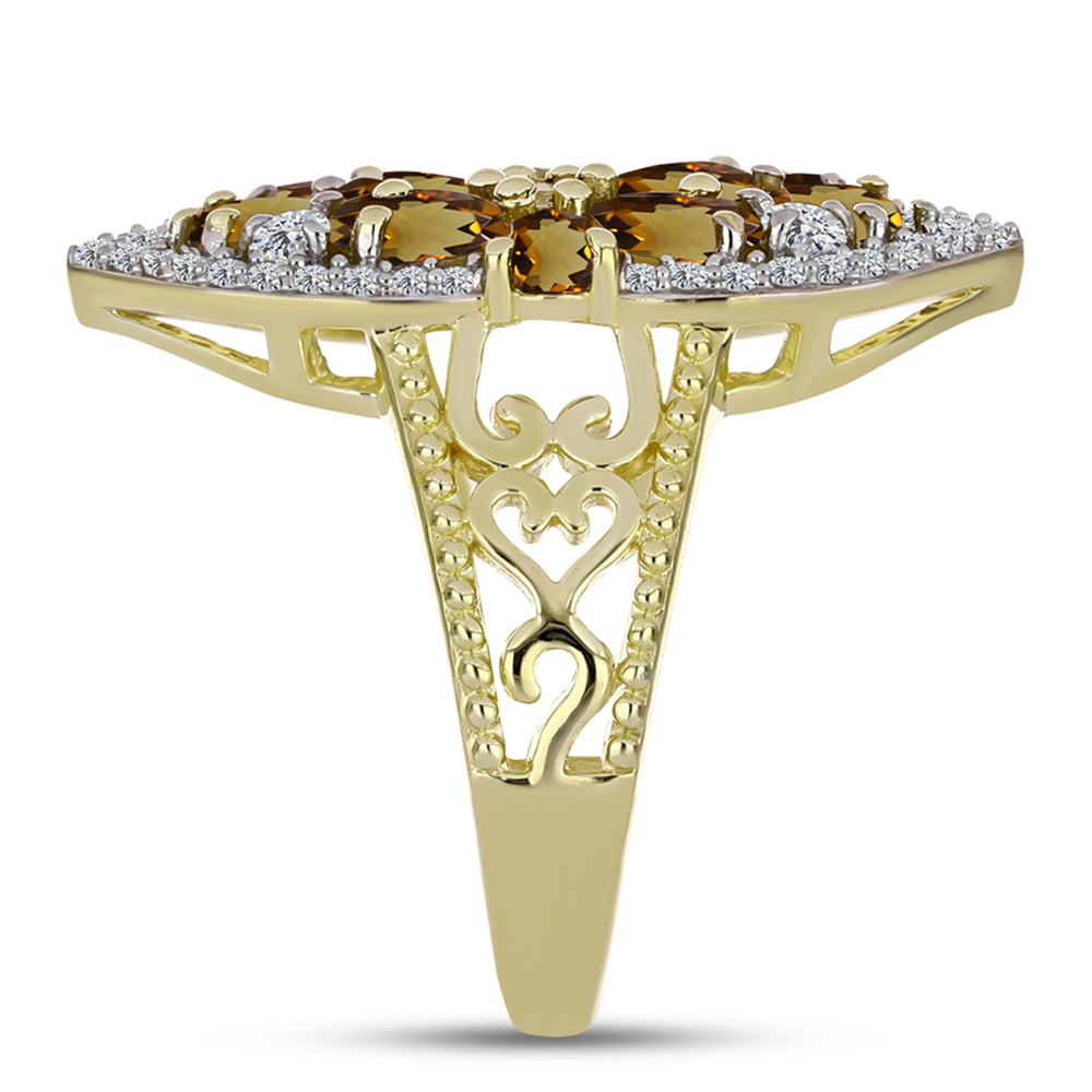 Pozlátený Strieborný Prsteň s Koňakovým Kremeňom a Bielym Topásom