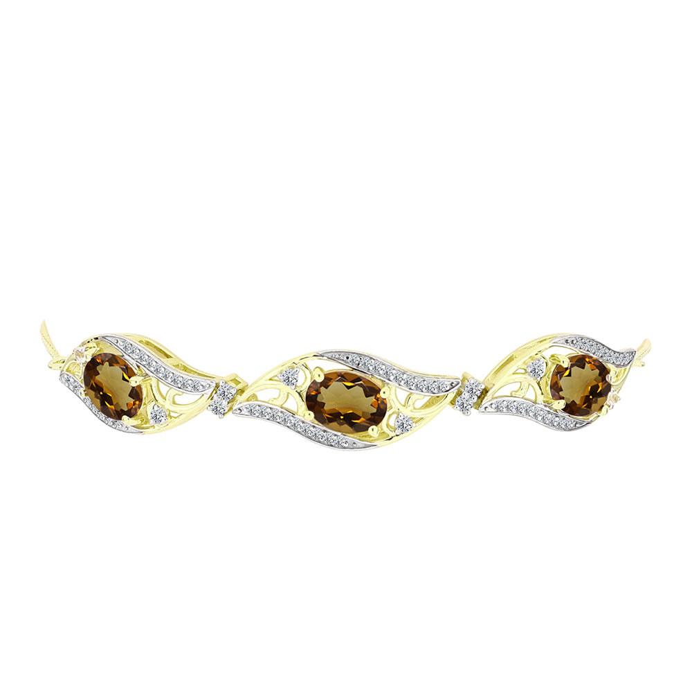 Pozlátený Strieborný Náramok s Koňakovým Kremeňom a Bielym Topásom 2 