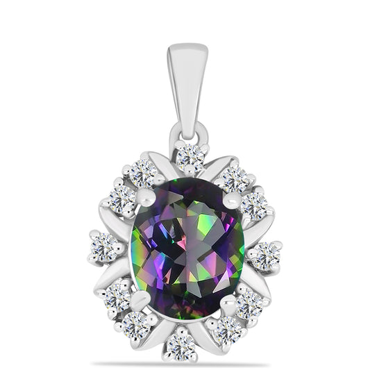 Strieborný Prívesok s Brazílskym Mysticky Zeleným Kremeňom a Bielym Topásom