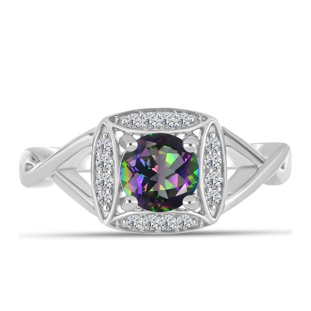 Strieborný Prsteň s Brazílskym Mysticky Zeleným Kremeňom a Bielym Topásom 1 