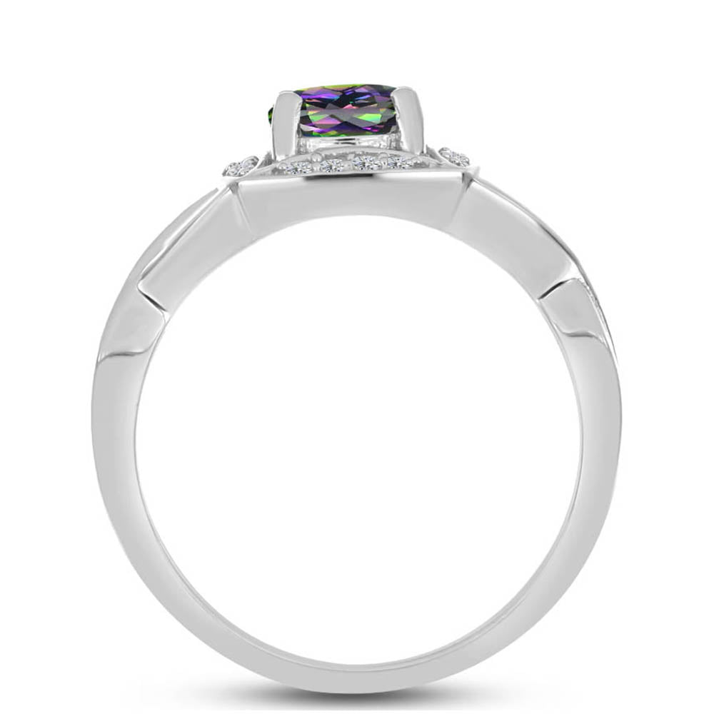 Strieborný Prsteň s Brazílskym Mysticky Zeleným Kremeňom a Bielym Topásom 2 