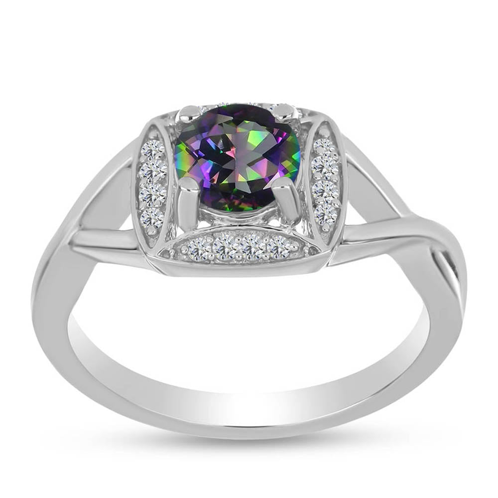 Strieborný Prsteň s Brazílskym Mysticky Zeleným Kremeňom a Bielym Topásom