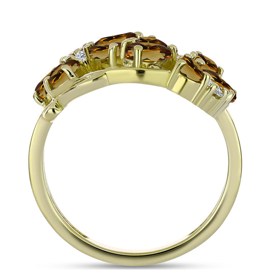 Pozlátený Strieborný Prsteň s Koňakovým Kremeňom a Bielym Topásom