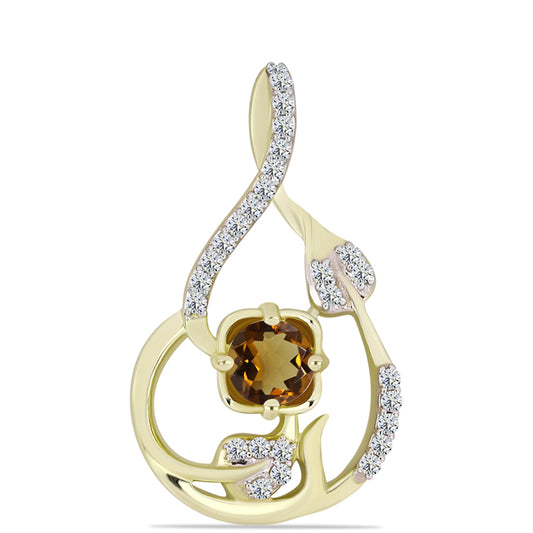 Pozlátený Strieborný Prívesok s Koňakovým Kremeňom a Bielym Topásom