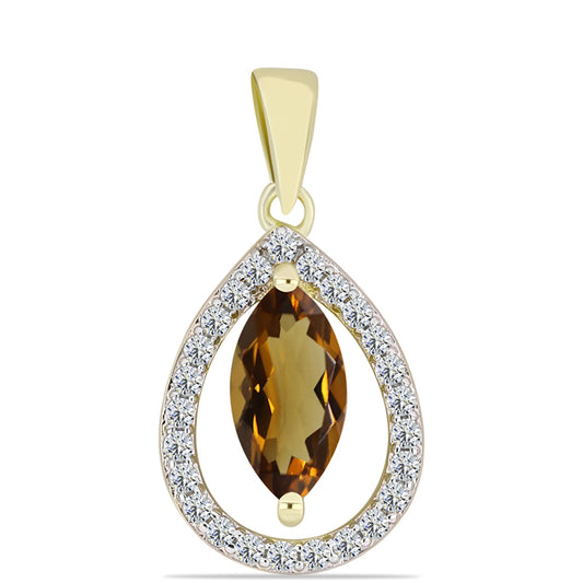 Pozlátený Strieborný Prívesok s Koňakovým Kremeňom a Bielym Topásom