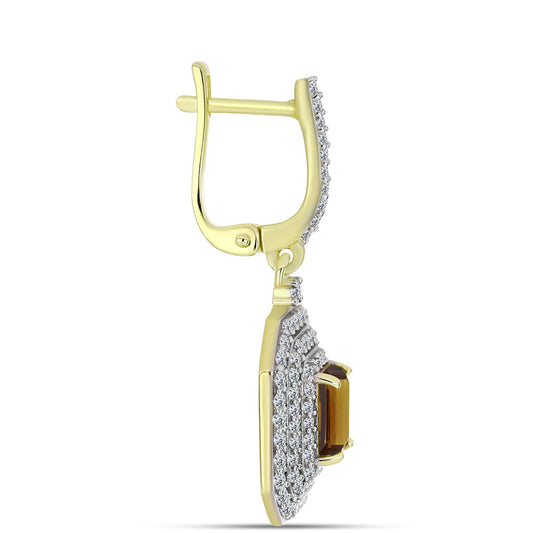 Pozlátené Strieborné Náušnice s Koňakovým Kremeňom a Bielym Topásom