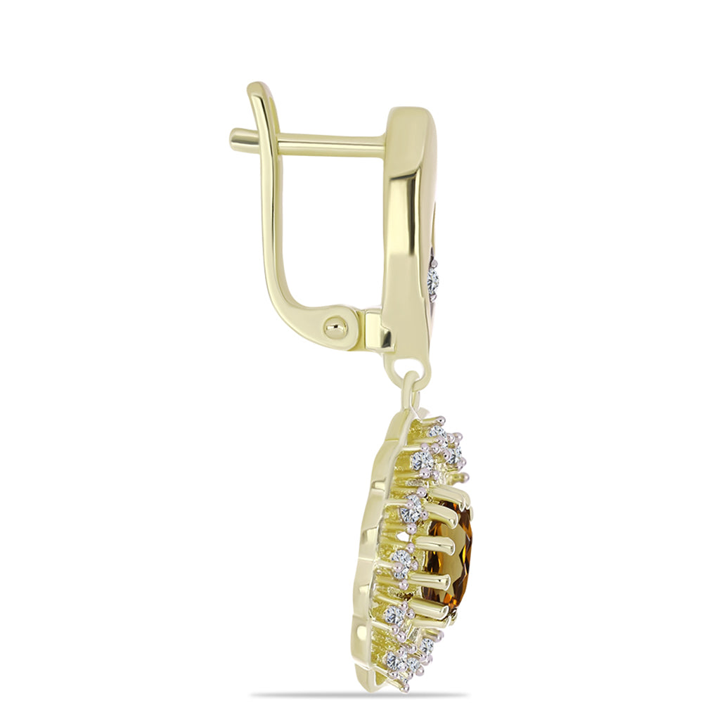 Pozlátené Strieborné Náušnice s Koňakovým Kremeňom a Bielym Topásom