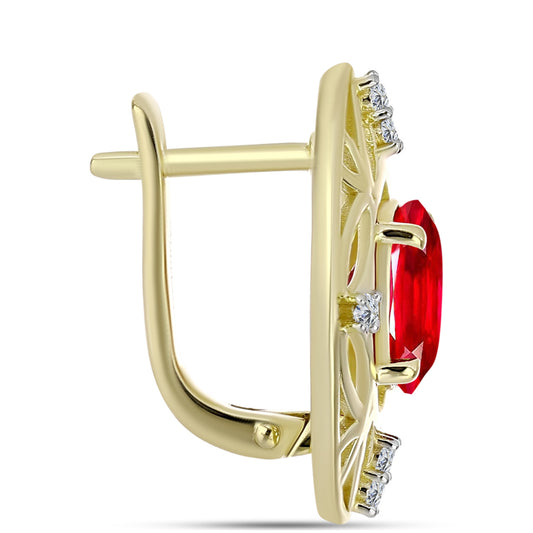 Pozlátené Strieborné Náušnice s Červeným Achátom a Bielym Topásom