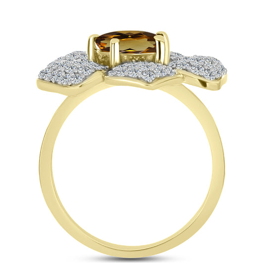 Pozlátený Strieborný Prsteň s Koňakovým Kremeňom a Bielym Topásom