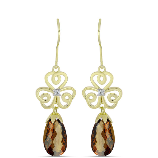 Pozlátené Strieborné Náušnice s Koňakovým Kremeňom a Bielym Topásom