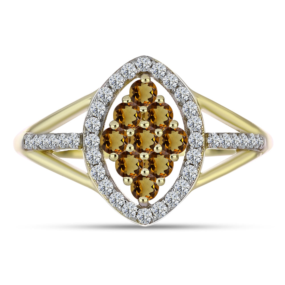 Pozlátený Strieborný Prsteň s Koňakovým Kremeňom a Bielym Topásom 5 