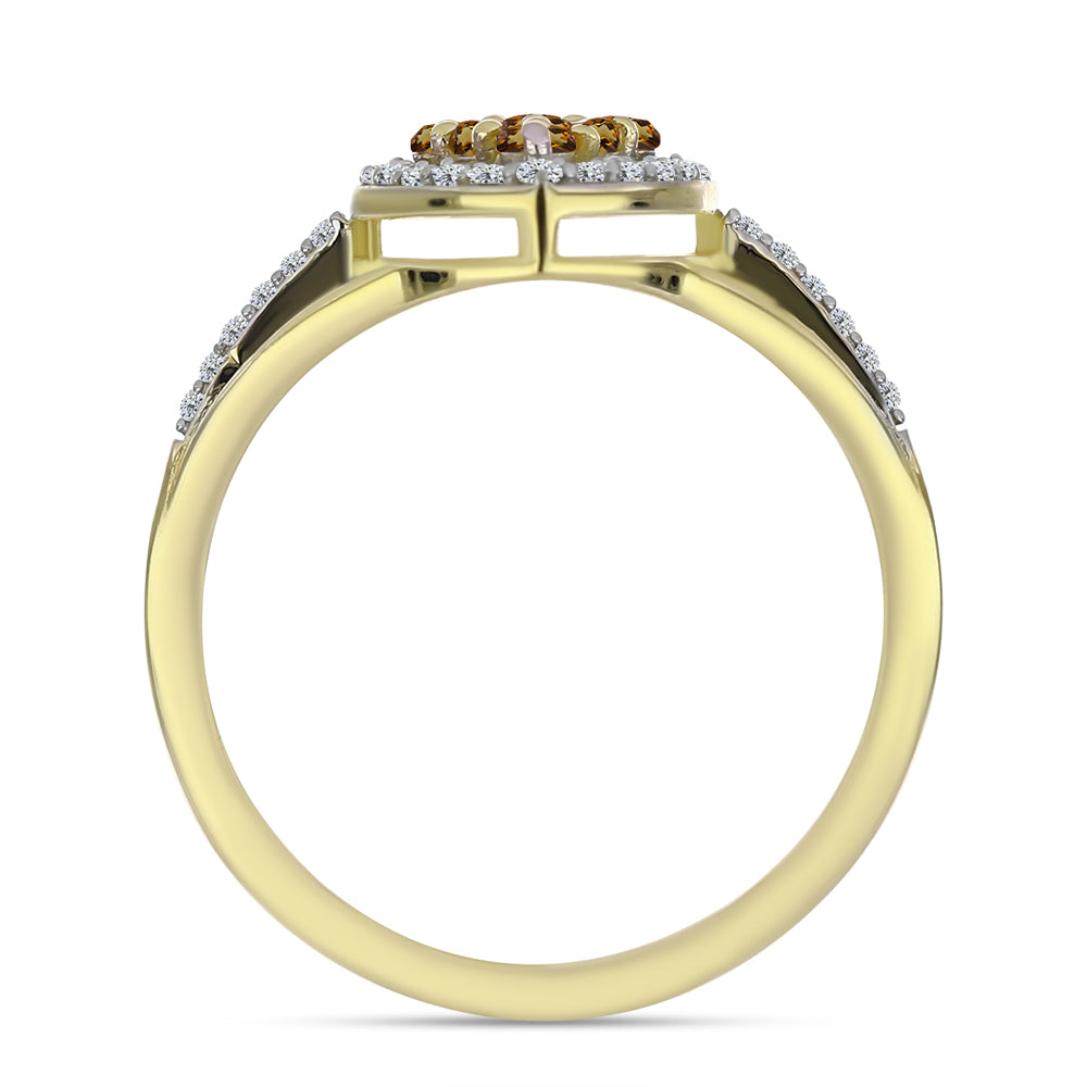 Pozlátený Strieborný Prsteň s Koňakovým Kremeňom a Bielym Topásom