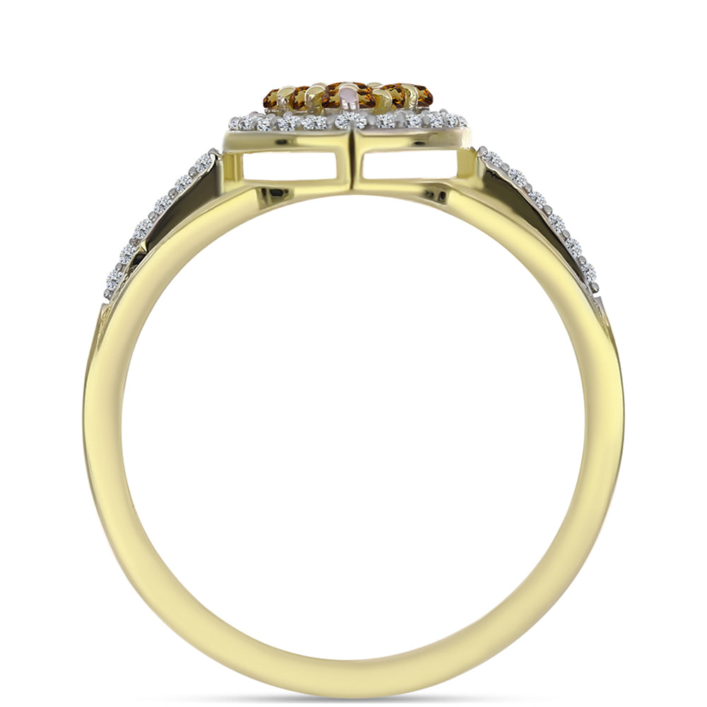 Pozlátený Strieborný Prsteň s Koňakovým Kremeňom a Bielym Topásom