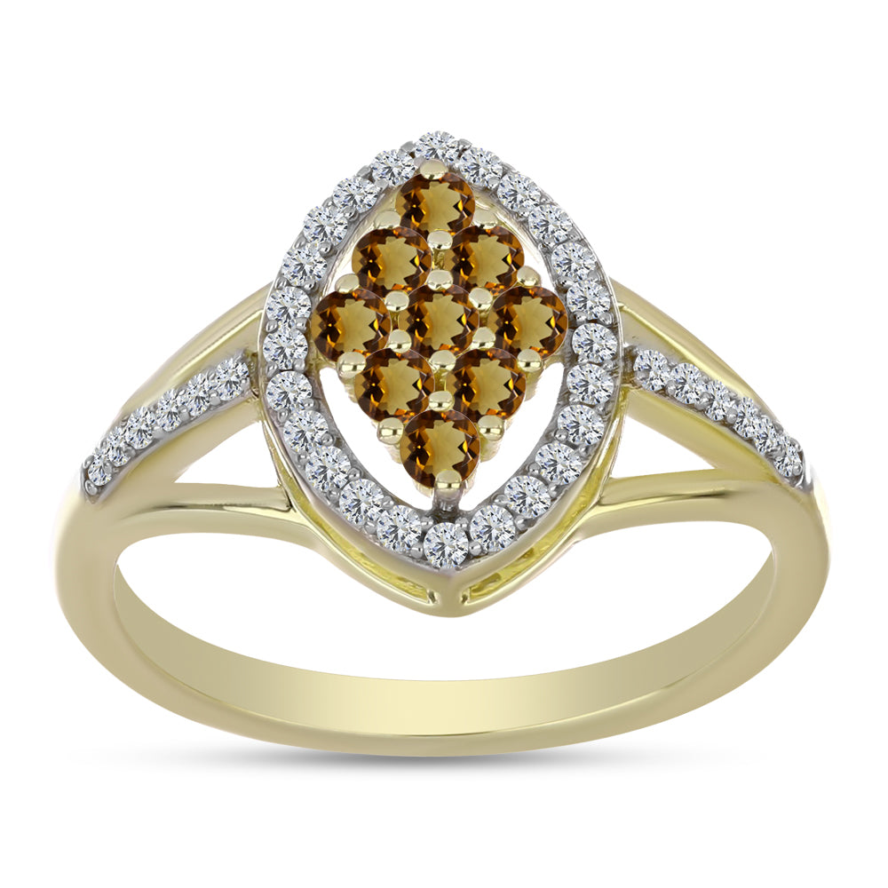 Pozlátený Strieborný Prsteň s Koňakovým Kremeňom a Bielym Topásom 7 