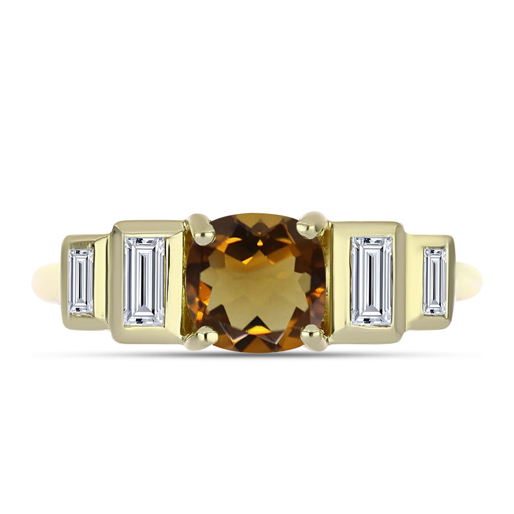 Pozlátený Strieborný Prsteň s Koňakovým Kremeňom a Bielym Zirkónom