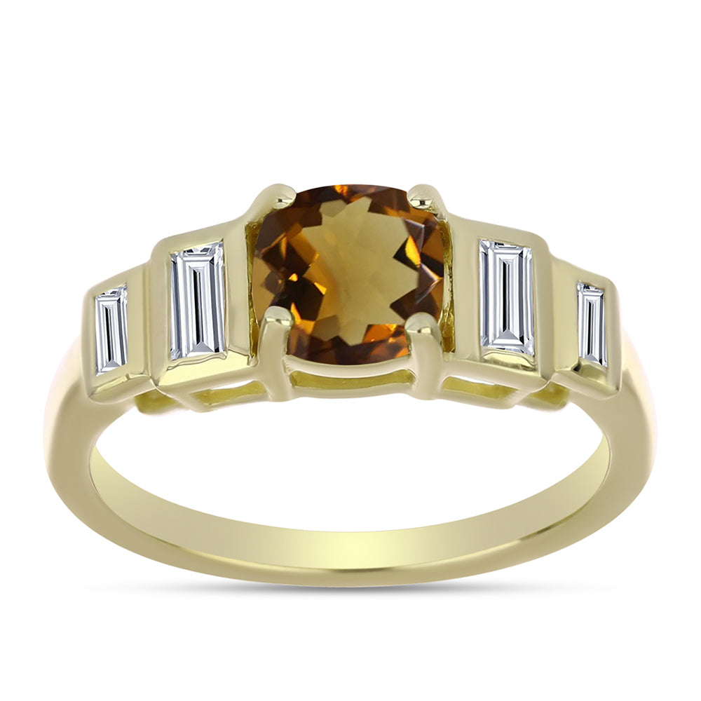Pozlátený Strieborný Prsteň s Koňakovým Kremeňom a Bielym Zirkónom