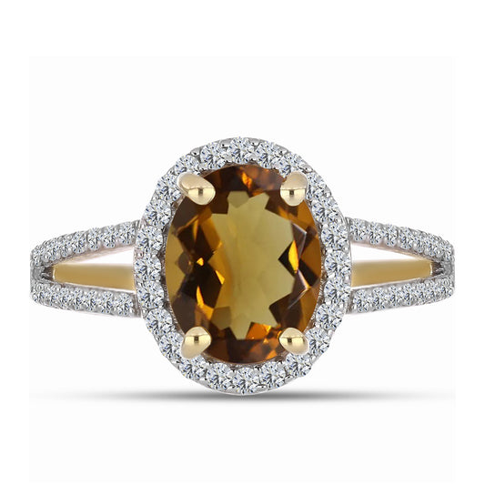 Pozlátený Strieborný Prsteň s Koňakovým Kremeňom a Bielym Topásom