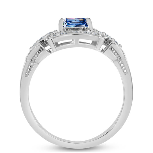 Strieborný Prsteň s S Oceánovo Modrým Moissanitom a Bielym Topásom