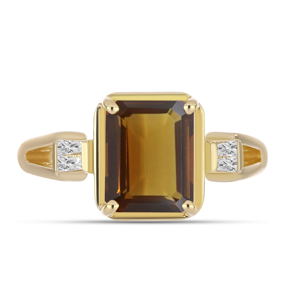 Pozlátený Strieborný Prsteň s Koňakovým Kremeňom a Bielym Zirkónom