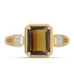 Pozlátený Strieborný Prsteň s Koňakovým Kremeňom a Bielym Zirkónom