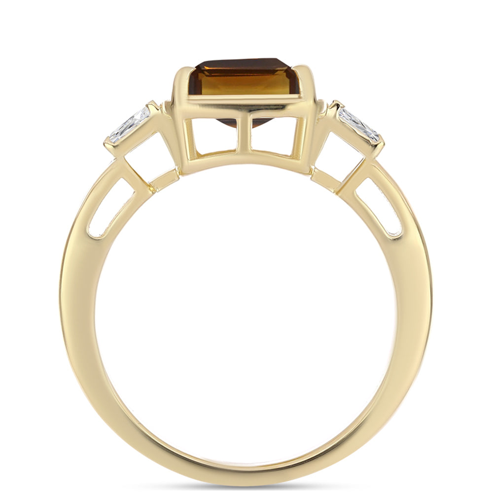 Pozlátený Strieborný Prsteň s Koňakovým Kremeňom a Bielym Zirkónom