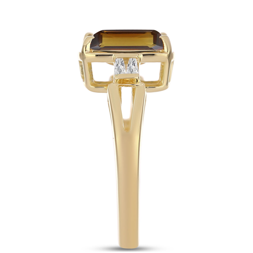 Pozlátený Strieborný Prsteň s Koňakovým Kremeňom a Bielym Zirkónom 4 