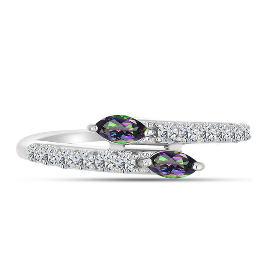 Strieborný Prsteň s Brazílskym Mysticky Zeleným Kremeňom a Bielym Topásom