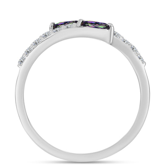 Strieborný Prsteň s Brazílskym Mysticky Zeleným Kremeňom a Bielym Topásom