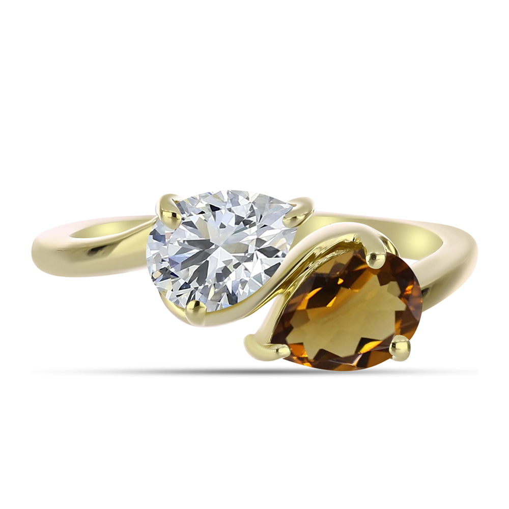 Pozlátený Strieborný Prsteň s Koňakovým Kremeňom a Bielym Topásom 1 