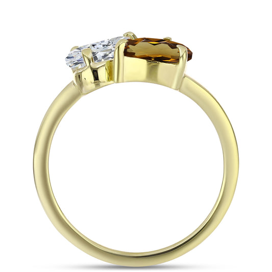 Pozlátený Strieborný Prsteň s Koňakovým Kremeňom a Bielym Topásom