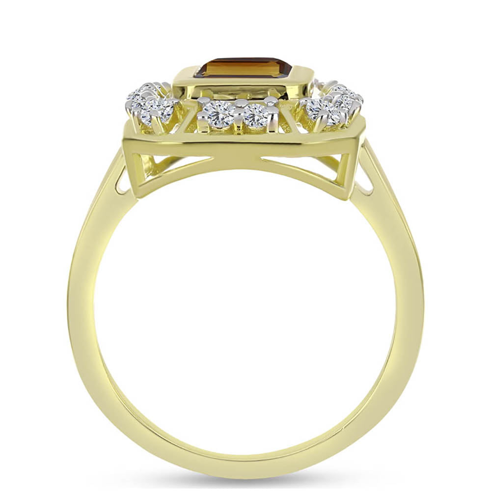 Pozlátený Strieborný Prsteň s Koňakovým Kremeňom a Bielym Topásom 2 