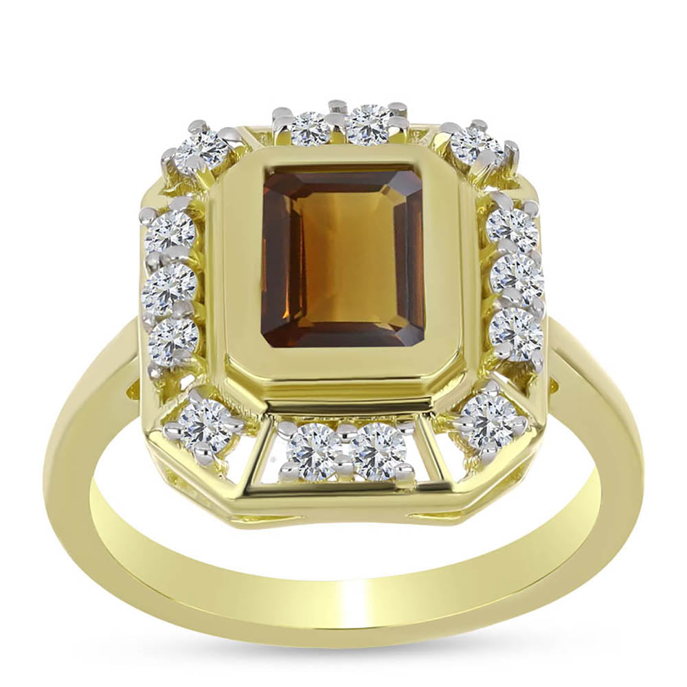 Pozlátený Strieborný Prsteň s Koňakovým Kremeňom a Bielym Topásom