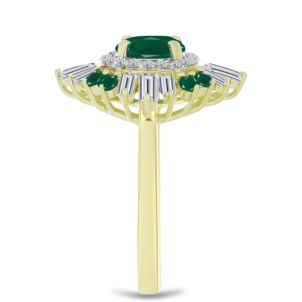 Pozlátený Strieborný Prsteň s so Zeleným Achátom a Bielym Zirkónom