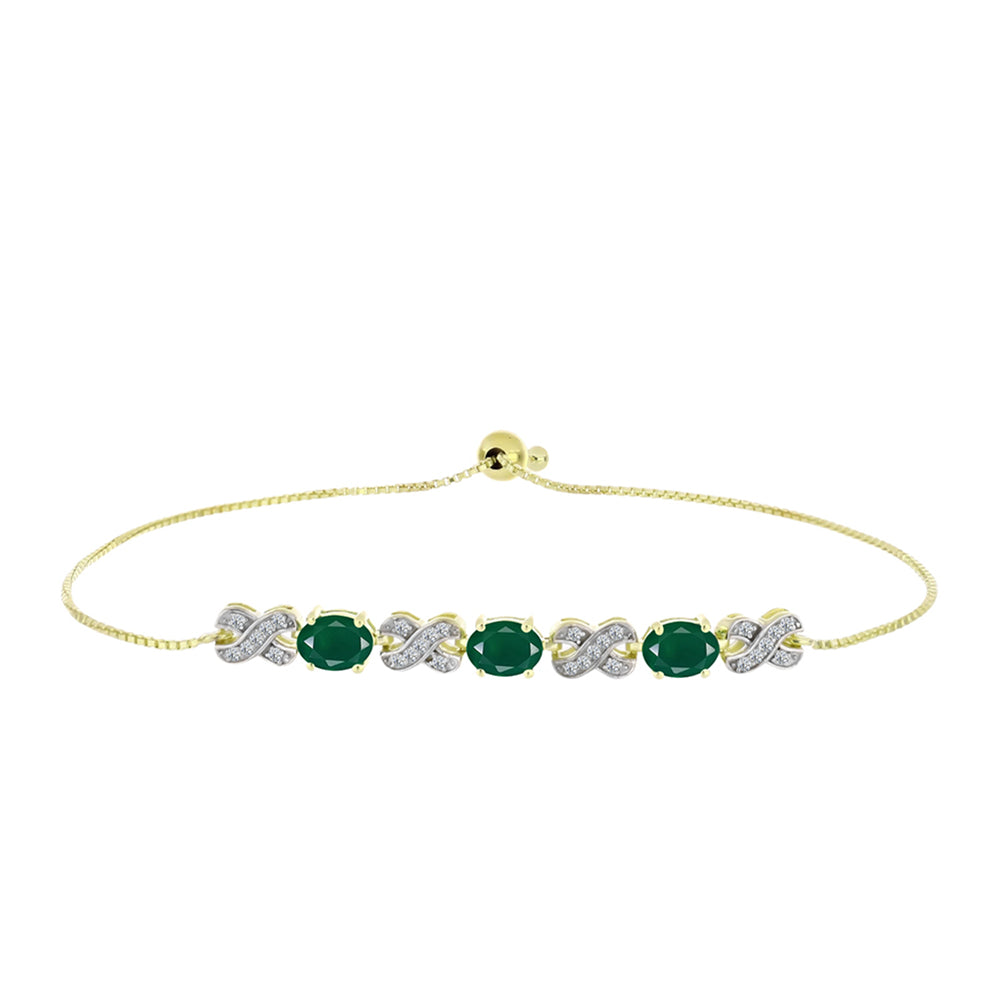 Pozlátený Strieborný Náramok s so Zeleným Achátom a Bielym Topásom