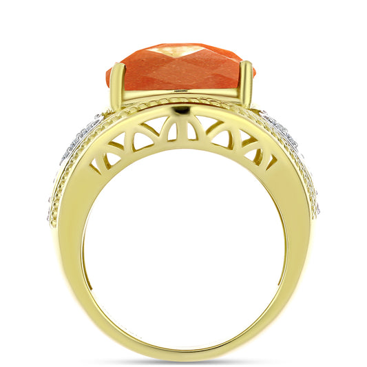 Pozlátený Strieborný Prsteň s Oregonským Slnečným Kameňom a Bielym Topásom