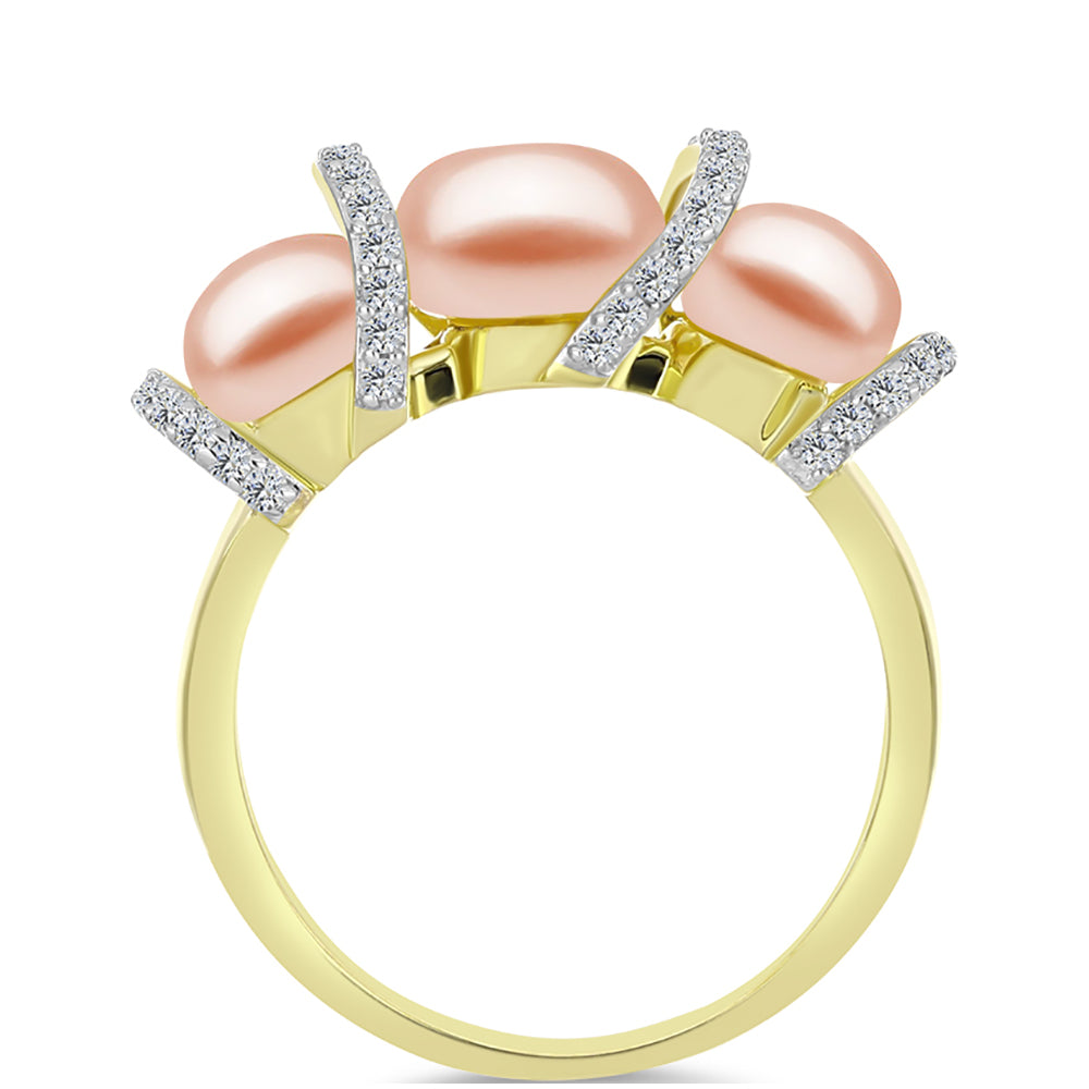 Pozlátený Strieborný Prsteň s so Broskyňovou Sladkovodnou Perlou a Bielym Topásom 2 