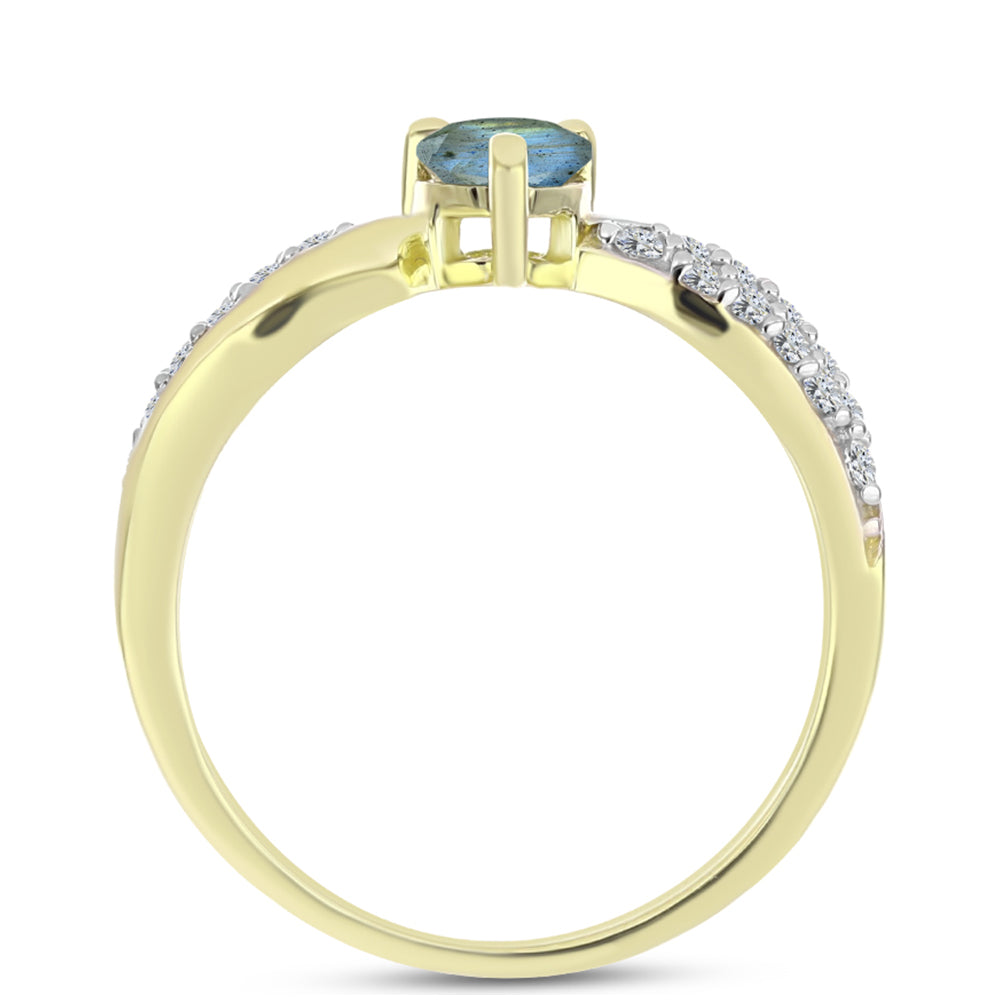 Pozlátený Strieborný Prsteň s Labradoritom a Bielym Topásom 2 