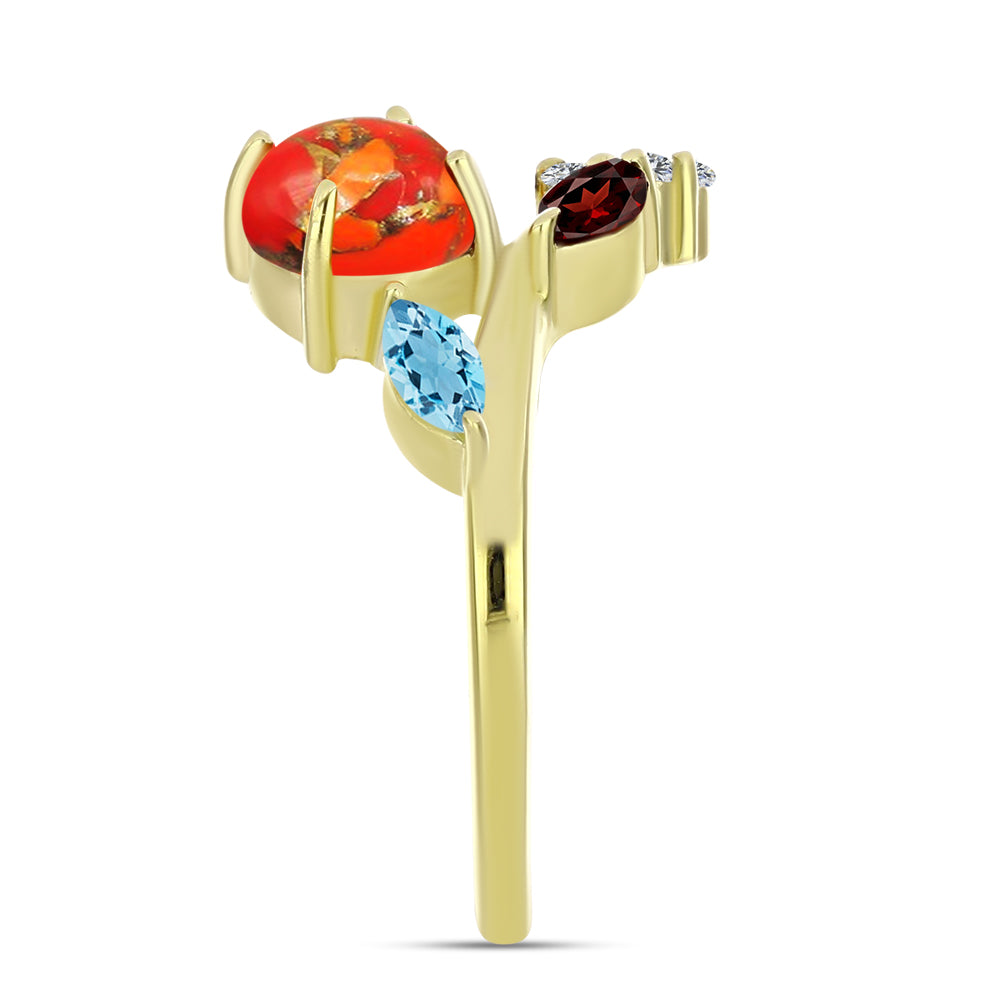 Pozlátený Strieborný Prsteň s Mohavským Tyrkysom a Bartonským Granátom 4 