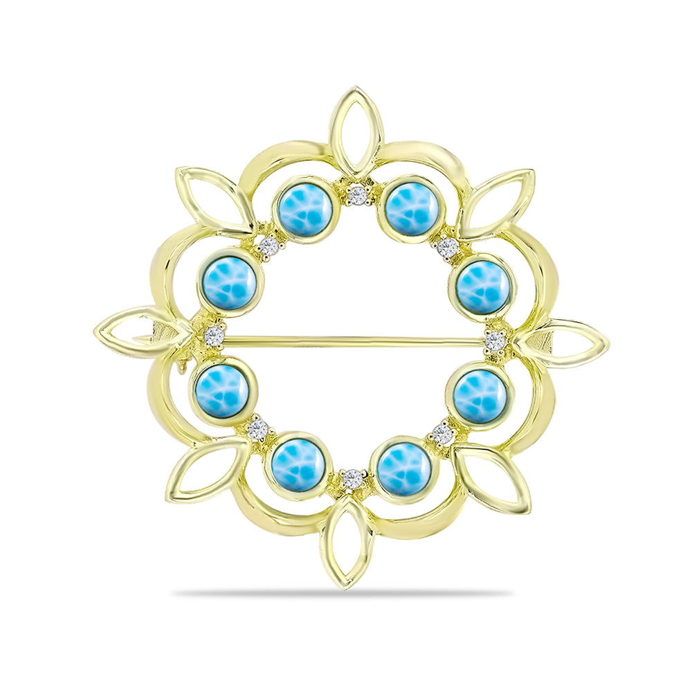 Pozlátený Strieborný Brošňa s Larimarom a so Švajčiarskym Modrým Topásom 1 