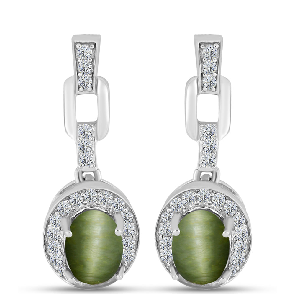 Strieborné Náušnice s so Zeleným Mačacím Okom z Antananariva a Bielym Topásom 1 