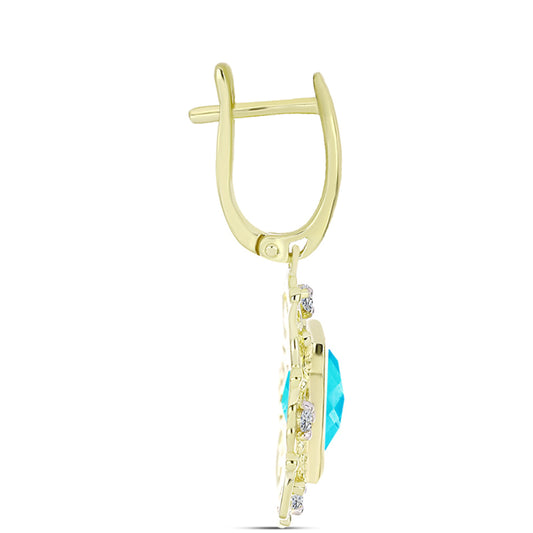 Pozlátené Strieborné Náušnice s Modrým Nefritom a Bielym Topásom