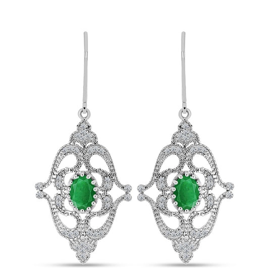 Strieborné Náušnice s so Zambijským Smaragdom a Bielym Topásom