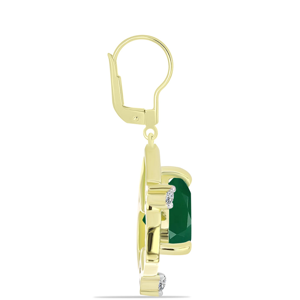 Pozlátené Strieborné Náušnice s so Zeleným Achátom a Bielym Topásom