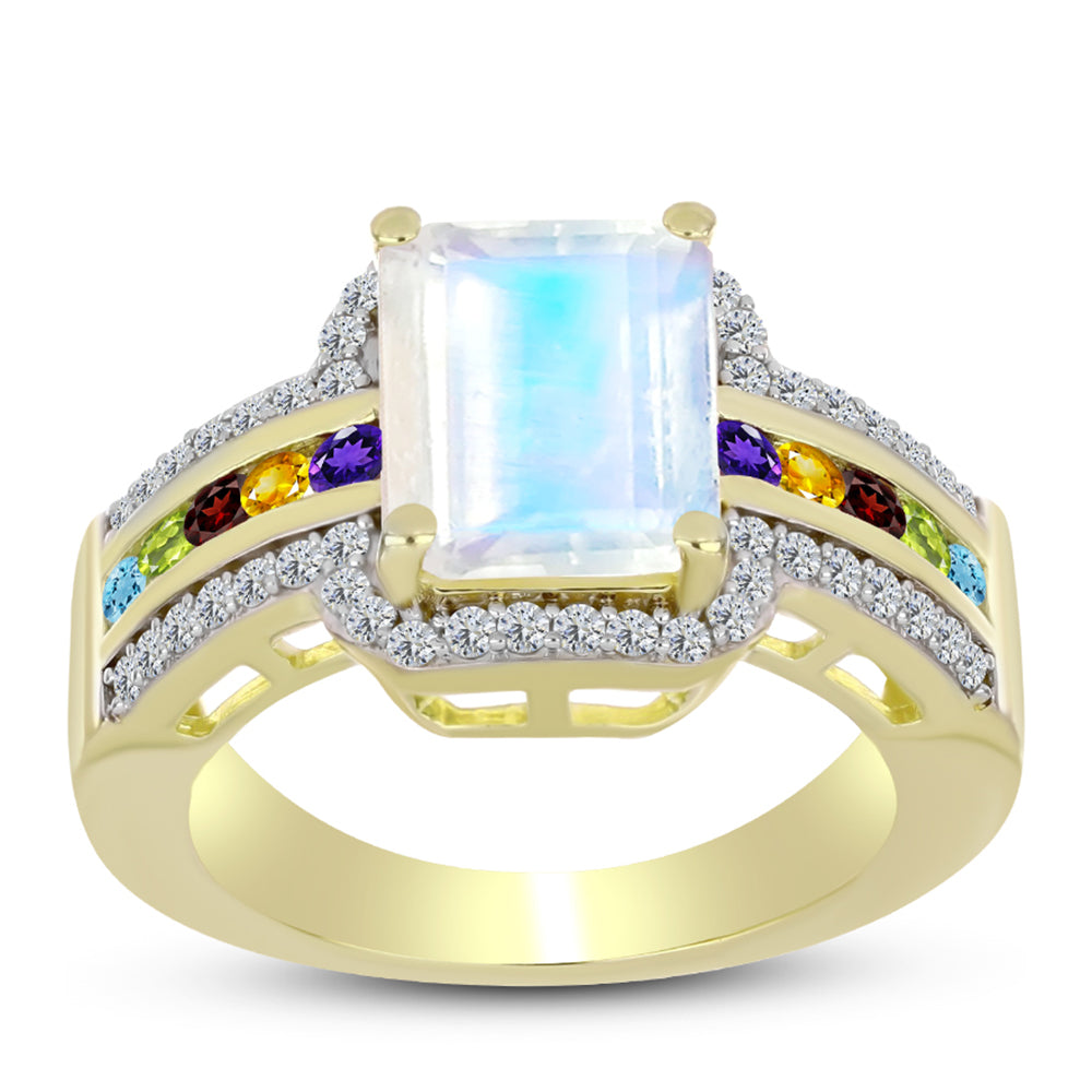 Pozlátený Strieborný Prsteň s Mesačným Kameňom a Marockým Ametystom 3 
