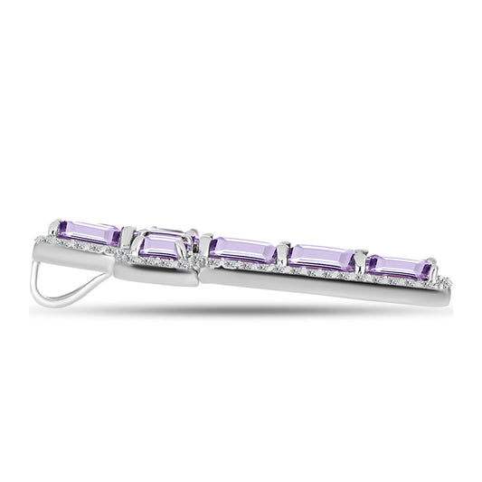 Kríž Strieborný Prívesok s Rose De France Ametystom a Bielym Topásom