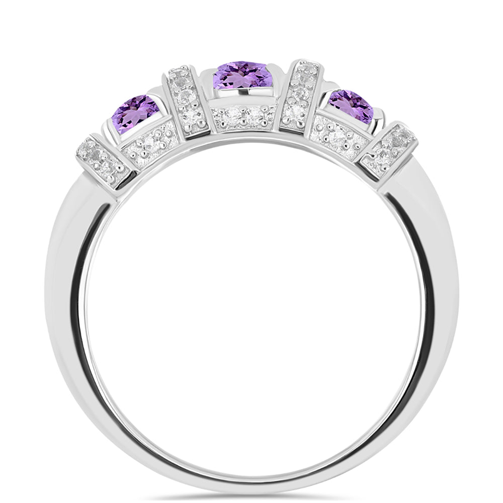 Strieborný Prsteň s Rose De France Ametystom a Bielym Topásom