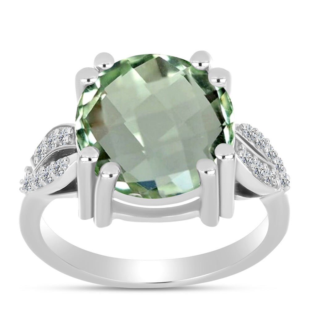 Strieborný Prsteň s so Zeleným Ametystom a Bielym Topásom