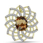 Pozlátený Strieborný Brošňa s Koňakovým Kremeňom a Bielym Topásom