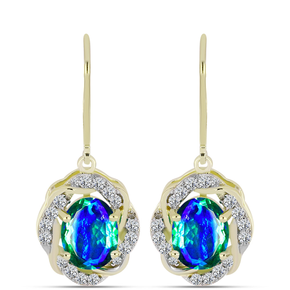 Pozlátené Strieborné Náušnice s Pávím Kremeňom a Bielym Topásom